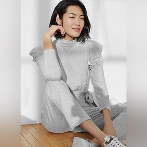 Express - Cozy Belted Puff Sleeve Lounge Jumpsuit